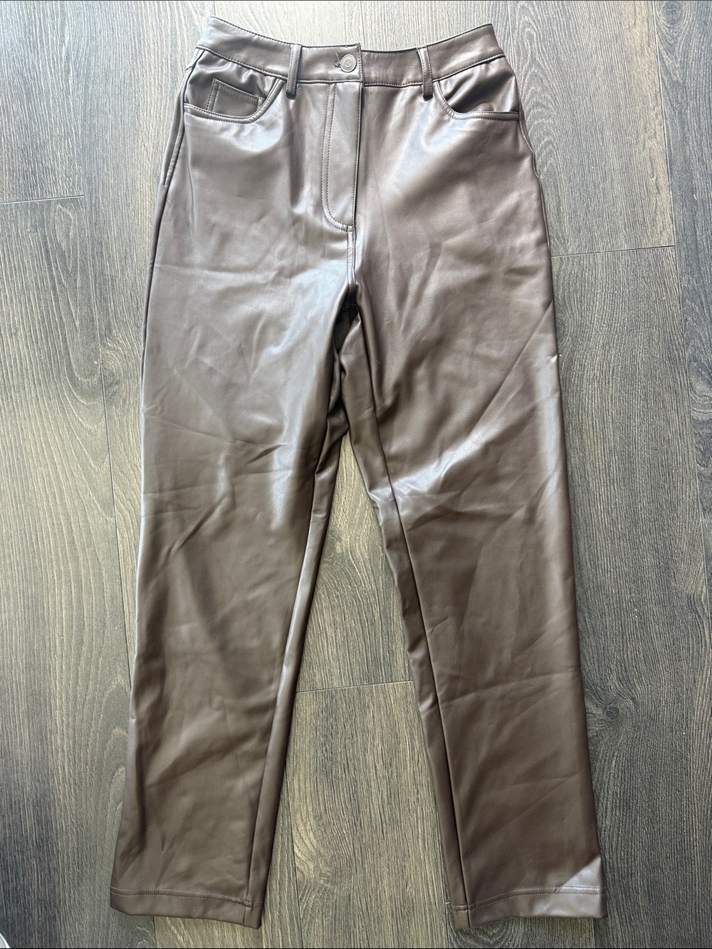 Design Lab Lord & Taylor Brown Faux Leather Straight Leg Pants